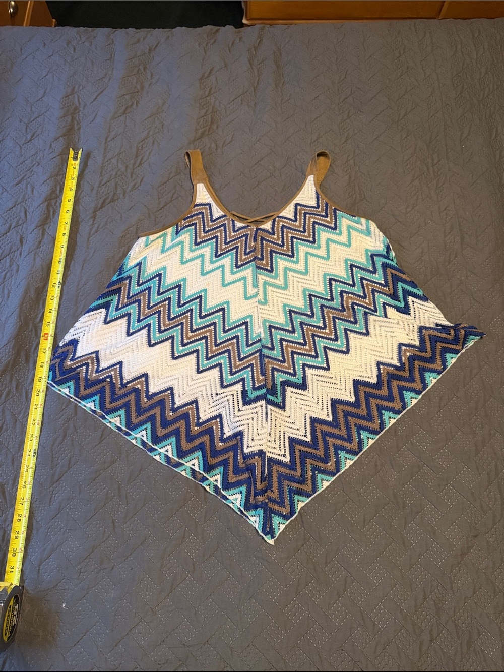 JohnPaulRichard Blue, White & Teal Chevron Handkerchief Tank